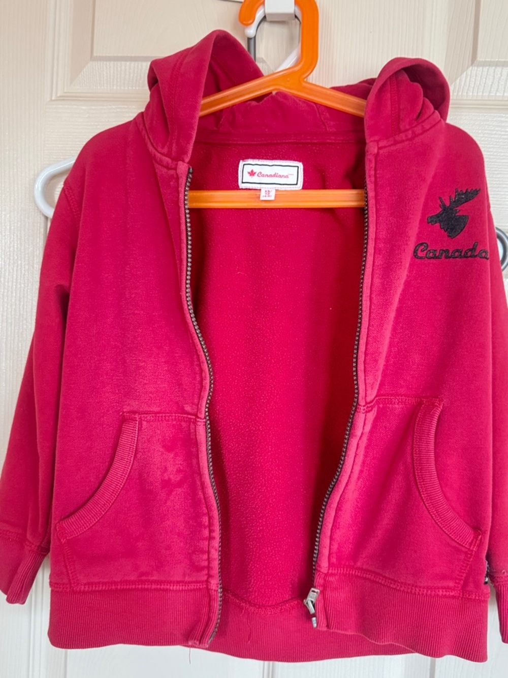 Canada Moose Embroidered Red Zip Hoodie